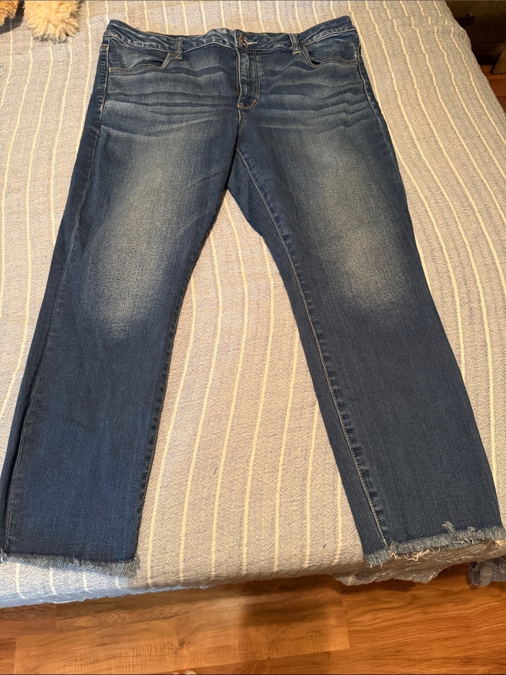 American Eagle Outfitters Women's Blue Straight-Leg Jeans with Faded Detail